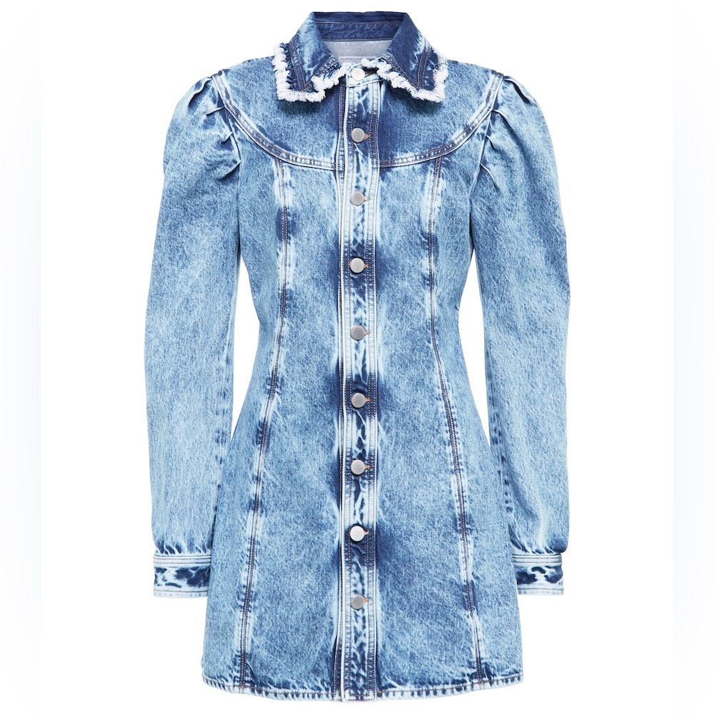 Alessandra Rich Light Blue Washed Denim Button-Front Mini Dress